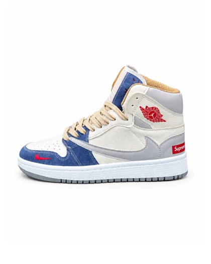 کفش کتانی زنانه مدل ترویس ساق‌دار کرم آبی طوسی Jordan travis
