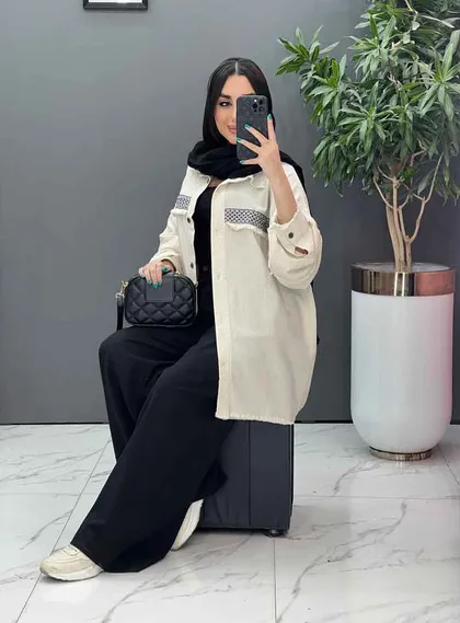 مانتو لینن نواردوزی ریش دار
