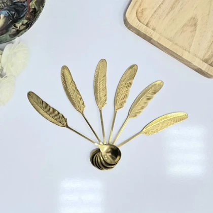 قاشق 6 عددی طلایی طرح پر