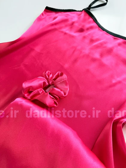 ست لباس خواب تاپ و شورتک ساتن ساده سرخابی