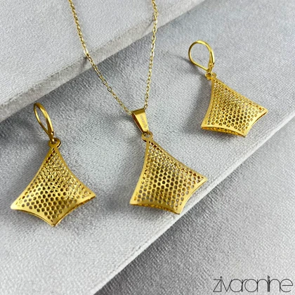 نیم ست لوزی مدل توری طلایی 10150