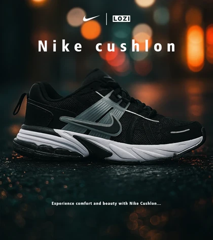 کفش کتانی مردانه و زنانه مشکی طوسی Nike cushlon مدل 7197