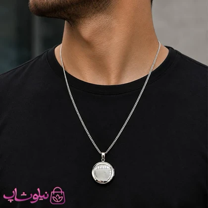 گردنبند لاکت عکس مردانه استیل نقره ای دایره شکل کد 230