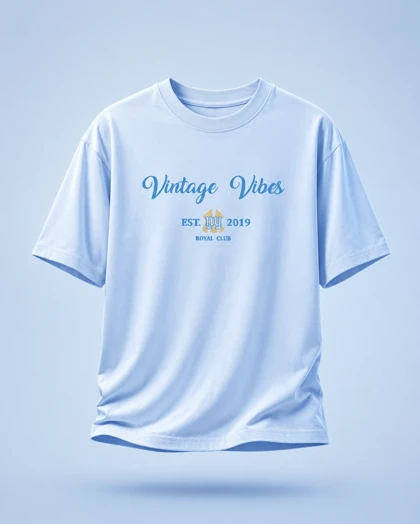 تیشرت مردانه آبی چاپ Vintage پارچه دورس 2 نخ