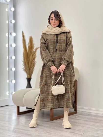 پیراهن بلند چهارخونه کلاهدار
