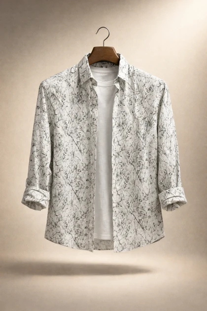 پیراهن کنفی طرح «ماربل‌لایت» سفید فوق العاده خنک و با کیفیت کد R11