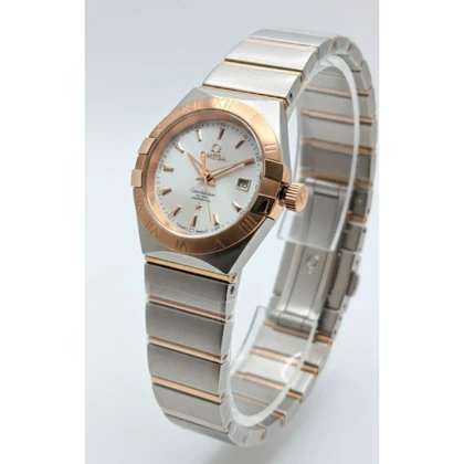 ساعت امگا زنانه نقره ای رزگلد خطی