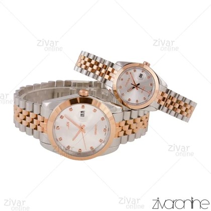 ست ساعت سیتیزن دورنگ رزگلد صفحه نقره ای نگین‌دار 105665