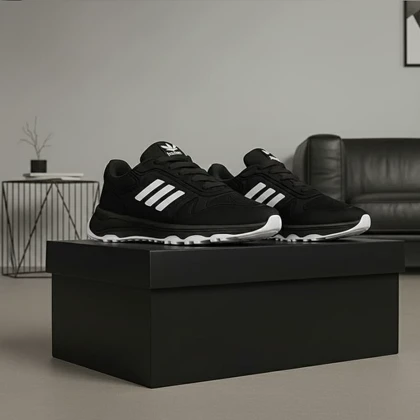 پکیج کفش ورزشی atila مشکی سفید + ساک ورزشی آدیداس مدل atila