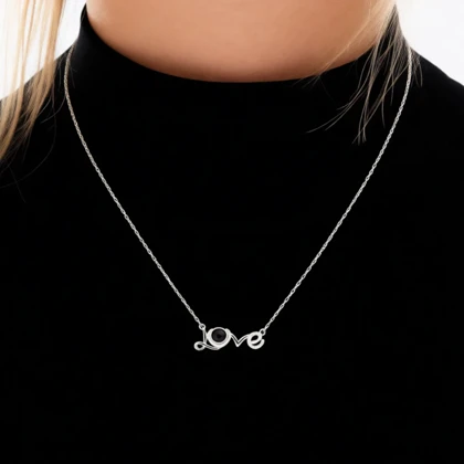 گردنبند نقره اصل دوستت دارم به صد زبان طرح لاو نگین‌دار