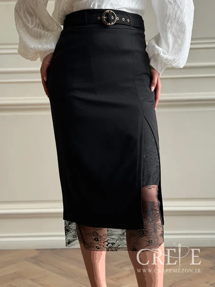 دامن کرپ دانتل کمردار قد 85