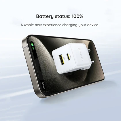 شارژر دیواری 20 وات فست شارژ Type-C و USB بیسوس با کابل دو سر تایپ سی CCZC20UE