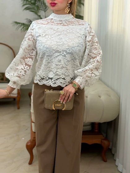 شومیز دانتل آستین پف 3722