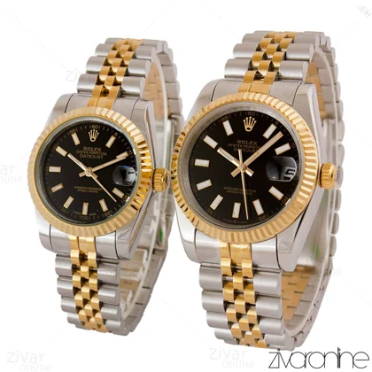ست ساعت رولکس دیت جاست طلایی نقره ای خطی 105021