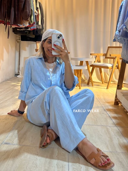 ست لینن زنانه تابستانی آبی - سبک و خنک برای روزهای گرم کد 082