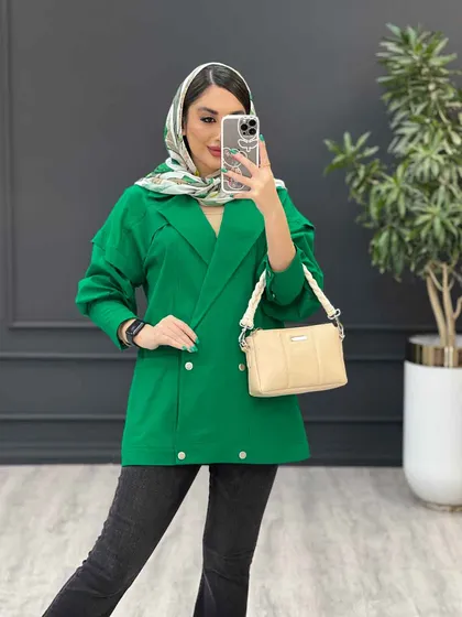 مانتو لینن چهار دکمه سرشونه ژیله دار