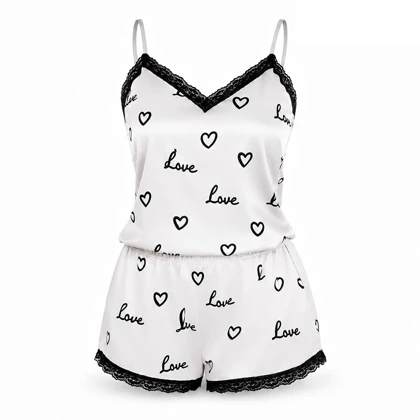 ست تاپ و شلوارک ساتن طرح love کد 592