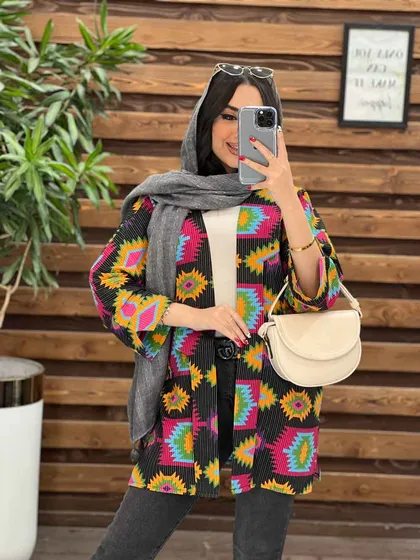 مانتو لینن طرح دار کوک دوزی