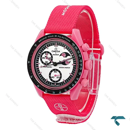 ساعت امگا سواچ ماموریت به ماه صورتی بند برزنت Swatch-8832-U
