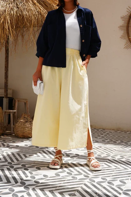 دامن شلواری زنانه لینن قد 90 کمرکش