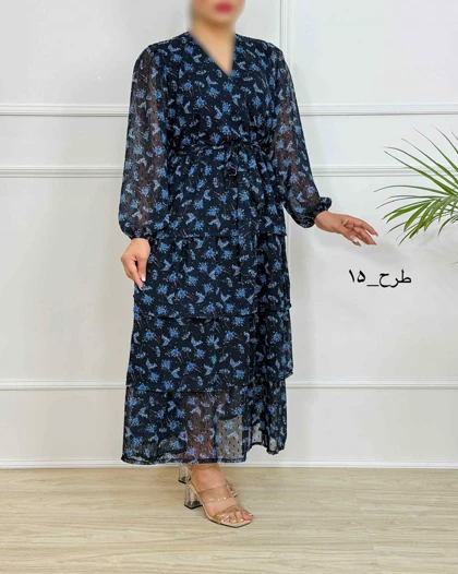 پیراهن الارا کد 094 ( حریر طرحدار طبقه‌ای )