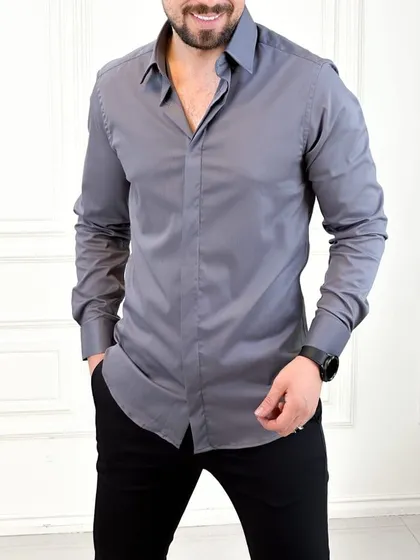 پیراهن بلند 03027 ساتینه خاکستری