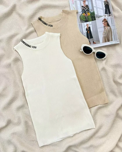 تاپ بافت دو رنگ یقه گلدوزی کد 5315