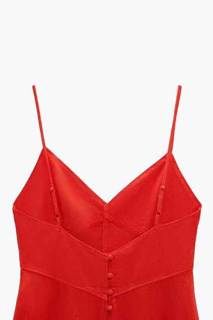 پیراهن لینن بندی قرمز DR516