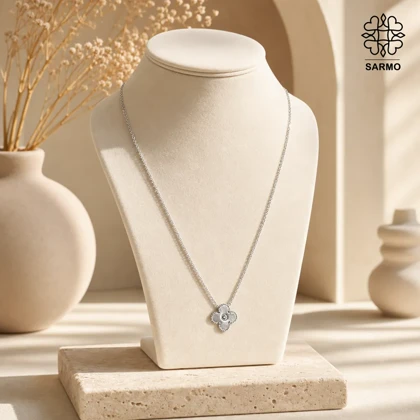 گردنبند استیل ونکلیف تک گل نقره ای کد 509428063