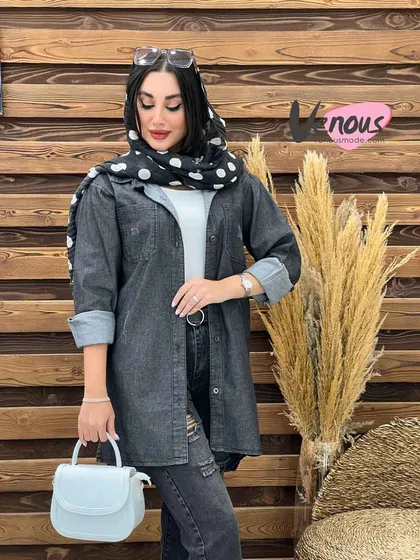 مانتو جین دوجیب چاک‌دار