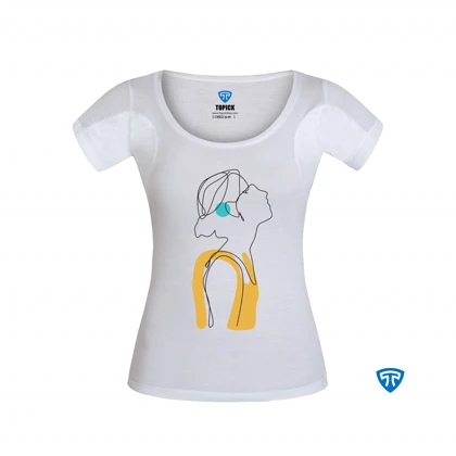 تیشرت ضدتعریق زنانه سفید طرح نیم رخ