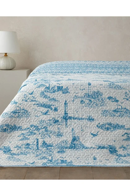 روکش چندمنظوره یک نفره English Home مدل Seaside Serenity پلی‌استر - آبی