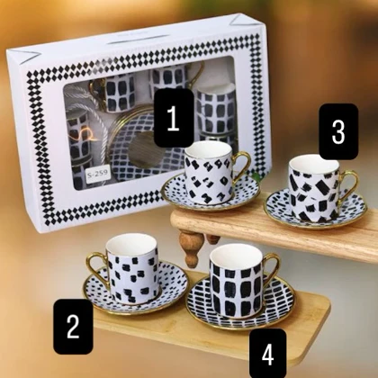 ست قهوه خوری 6 نفره سیاه و سفید طرحدار