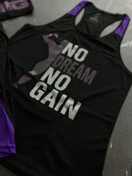 ست رکابی و شلوارک + اسکارف+جوراب NO DREAM No GAINبا تم مشکی بنفش