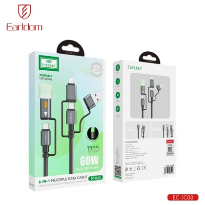 کابل شارژ چندکاره ارلدام Earldom مدل EC-IC03 توان 60 وات 1.2 متر