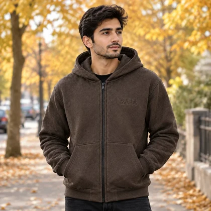 سویشرت کلاهدار مردانه مدل ZARA-قهوه ای