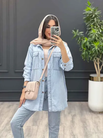 مانتو جین کاغذی دو جیب پاکتی
