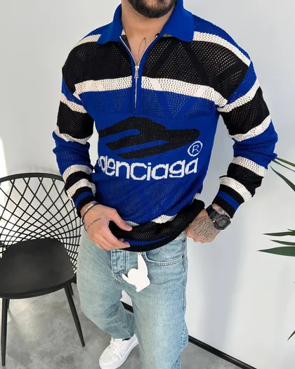 بافت نیم زیپ نازک BALENCIAGA رنگ آبی مشکی