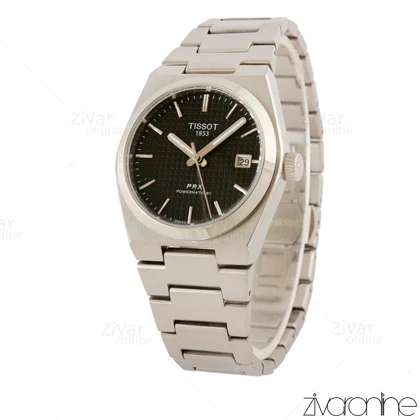 ساعت تیسوت زنانه PRX نقره ای صفحه مشکی 105476