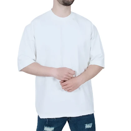 تیشرت ساده آستین کوتاه دو نخ سفید