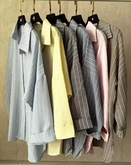 شومیز مانتویی لینن راه راه