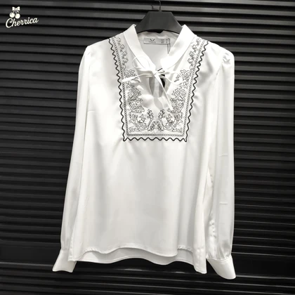 شومیز جلوبسته گلدوزی ساتن زنانه کد 64