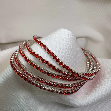 دستبند تنیسی تمام نگین مدل «قرمز آتشین» | تمام استیل (درخشش یاقوتی)