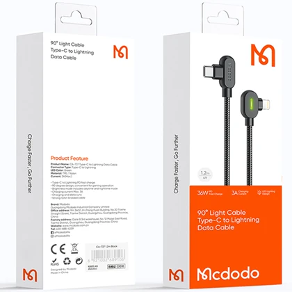 کابل تایپ سی به لایتنینگ 36 وات مک دودو Mcdodo مدل CA-7371 طول 1.8 متر