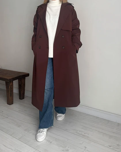 ترنچ کت Drop قد بلند (قهوه ای)