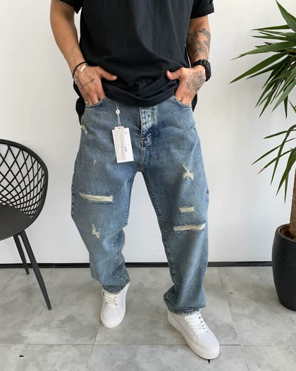 شلوار بگ استایل آبی تیره زاپ‌دار SCOTCH & SODA