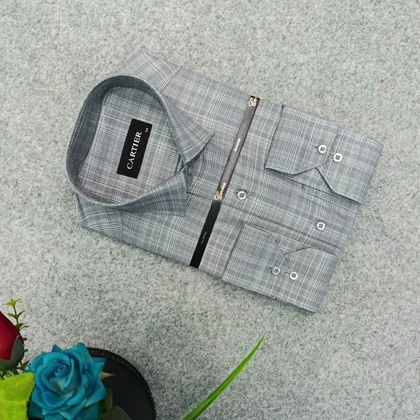 پیراهن مردانه استین بلند سایز M تا 2XL پیراهن کلاسیک طرح ریز محو رنگ طوسی پیراهن مردانه رسمی T2