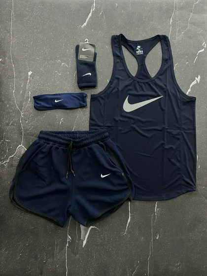 پکیج کد E745 شامل رکابی + شلوارک + جوراب + هدبند با تم سرمه ای