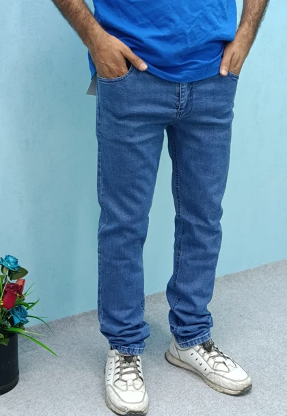 شلوار جین راسته مردانه رنگ ابی مخصوص افراد کلاسیک پوش / بدون زاپ