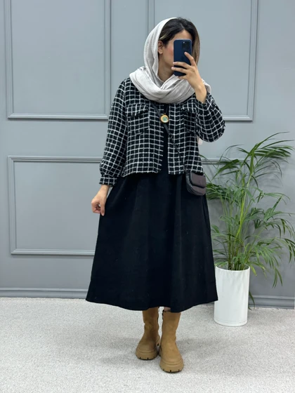 ست پیراهن مانتویی و کت شانل ملودی